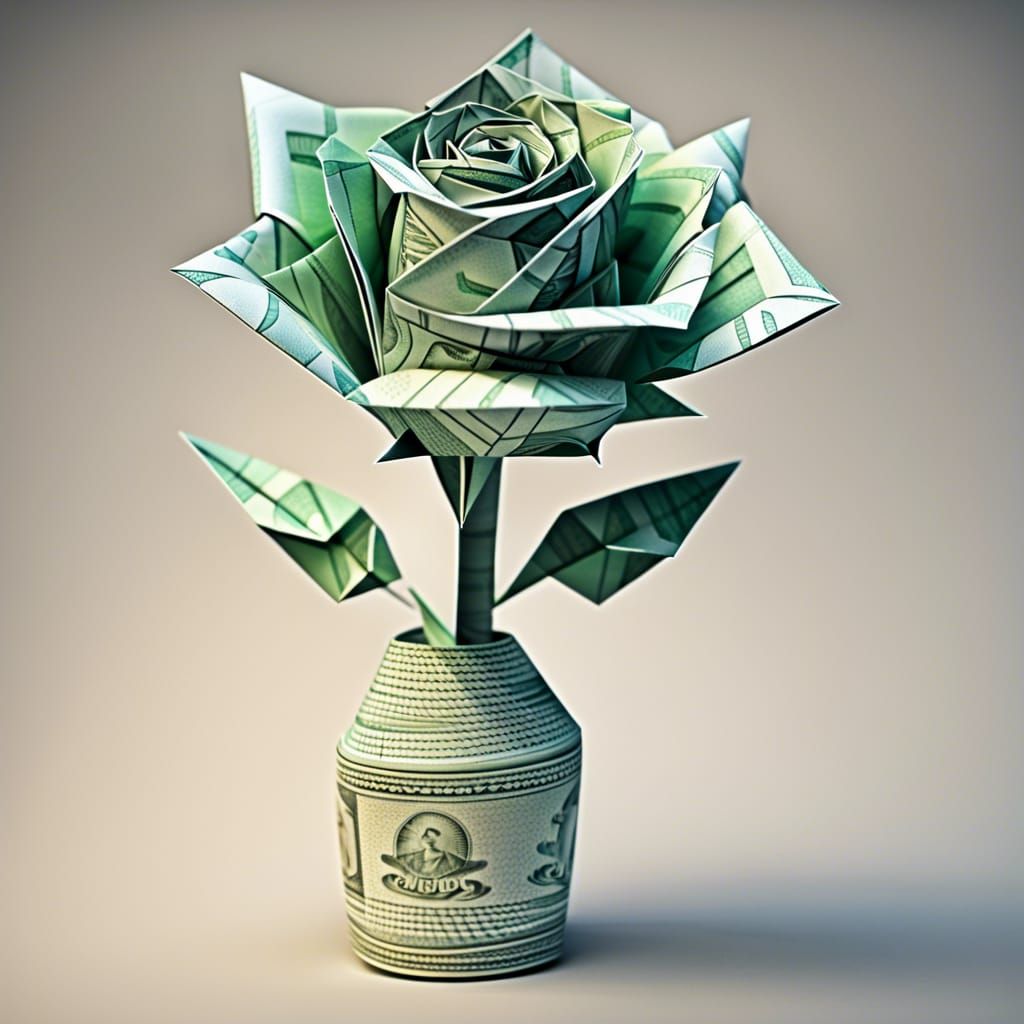Intricate Origami Rose Made of Dollar Bills