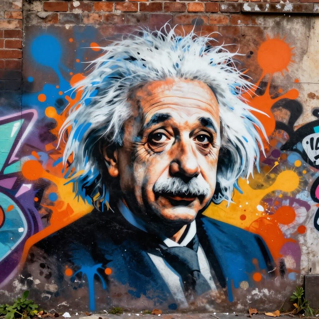 Albert Einstein Graffiti Art Portrait in Stencil Style