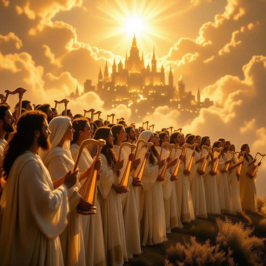 144,000 Redeemed Singing Joyfully in Heaven