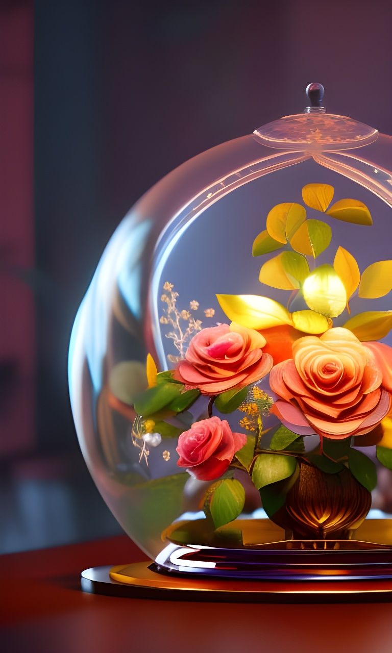 Enchanted Rose Under Glass Cloche in Art Nouveau Style