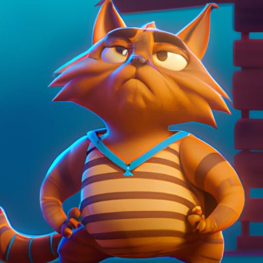 Fantastical Cartoon Cat in Detailed Digital Painting