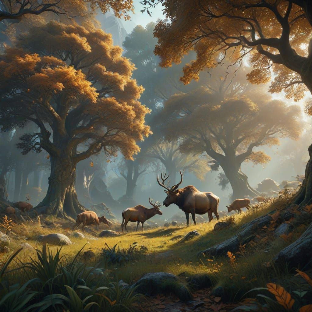 Lush Autumn Meadow Scene in the Style of Da Vinci