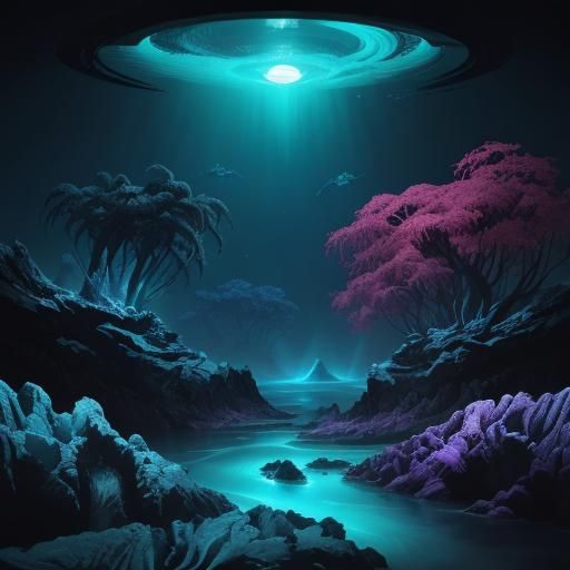 Mesmerizing Dark Water Vortex in Dreamlike Synthwave Style