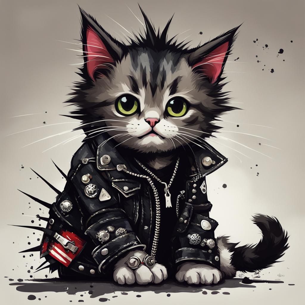 Adorable Punk Rock Cat with Spikes