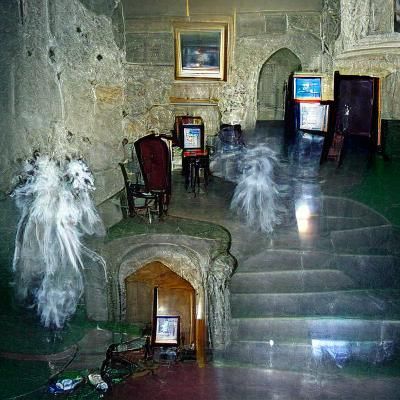 Haunted Castle Foyer Inhabited by Ghosts