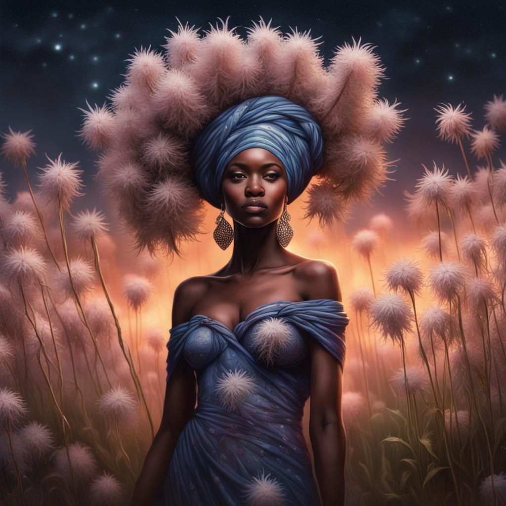 African Goddess with Prairie Smoke Flowers