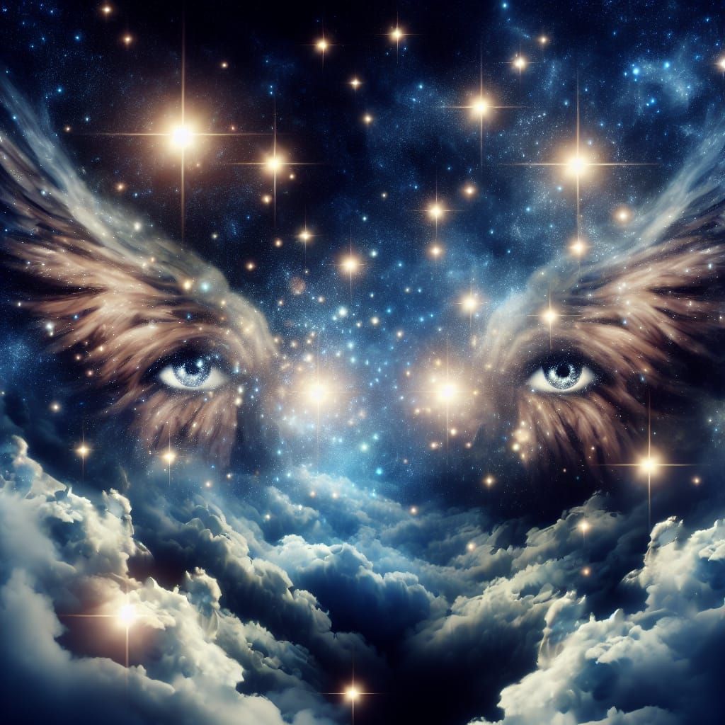 Angel Eyes Peering Down from the Heavens in a Celestial Nigh...