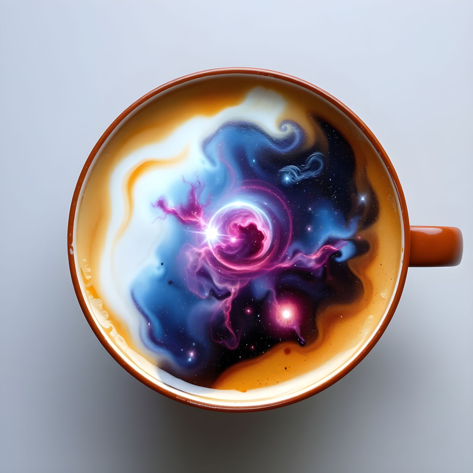 Galactic Nebula Latte Art in a Coffee Cup