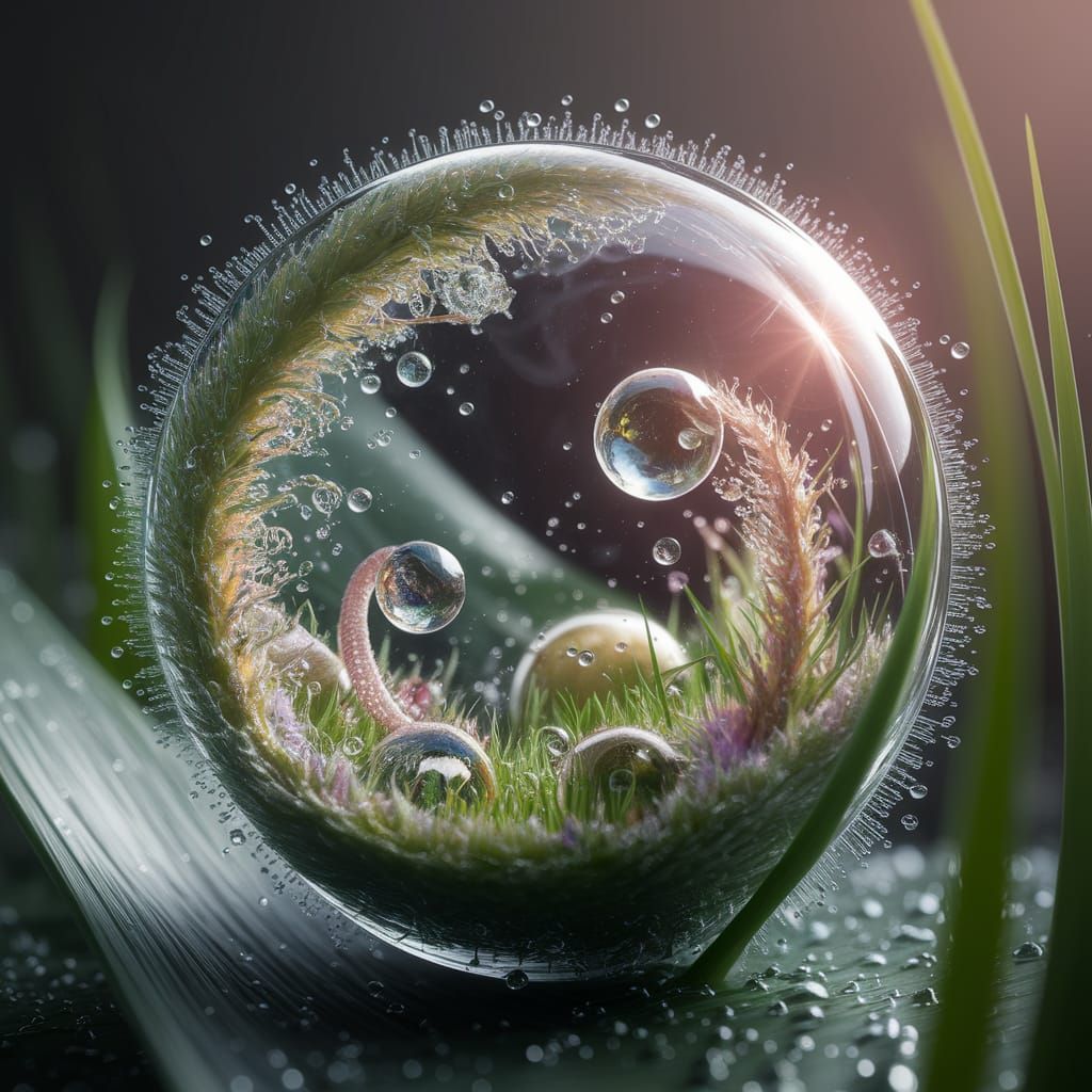 Surreal Miniature World Inside a Dewdrop
