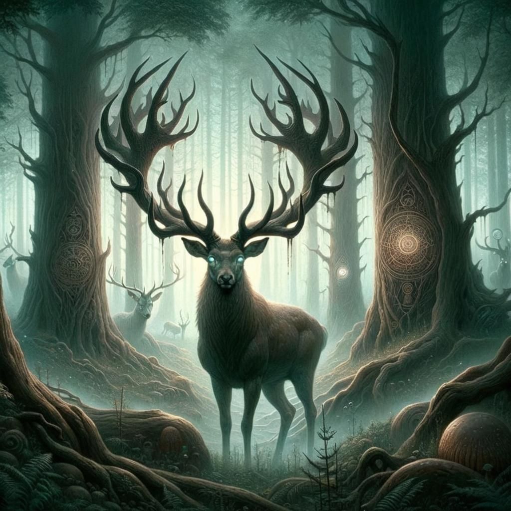 Majestic Deer in Enchanted Forest Illustration