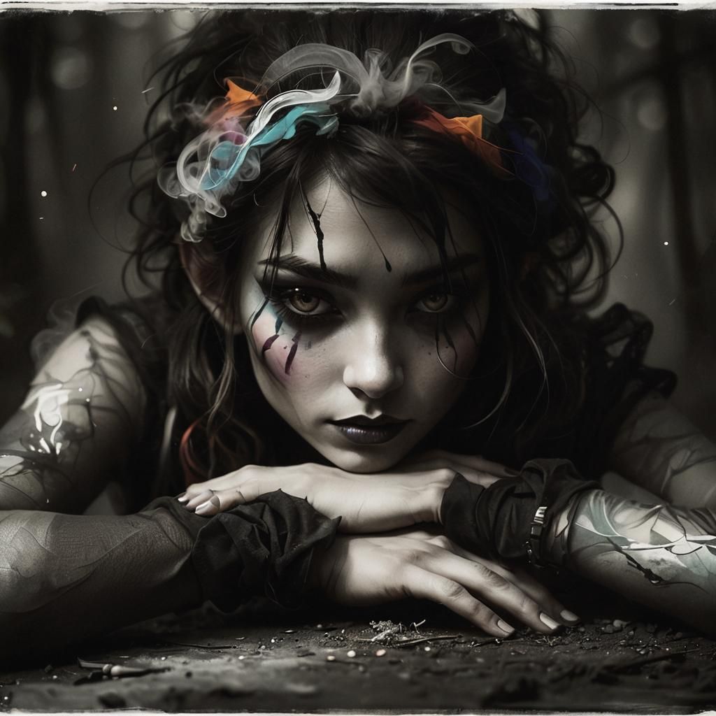 Whimsical Gnome Girl in Abstract Kandinsky Colors