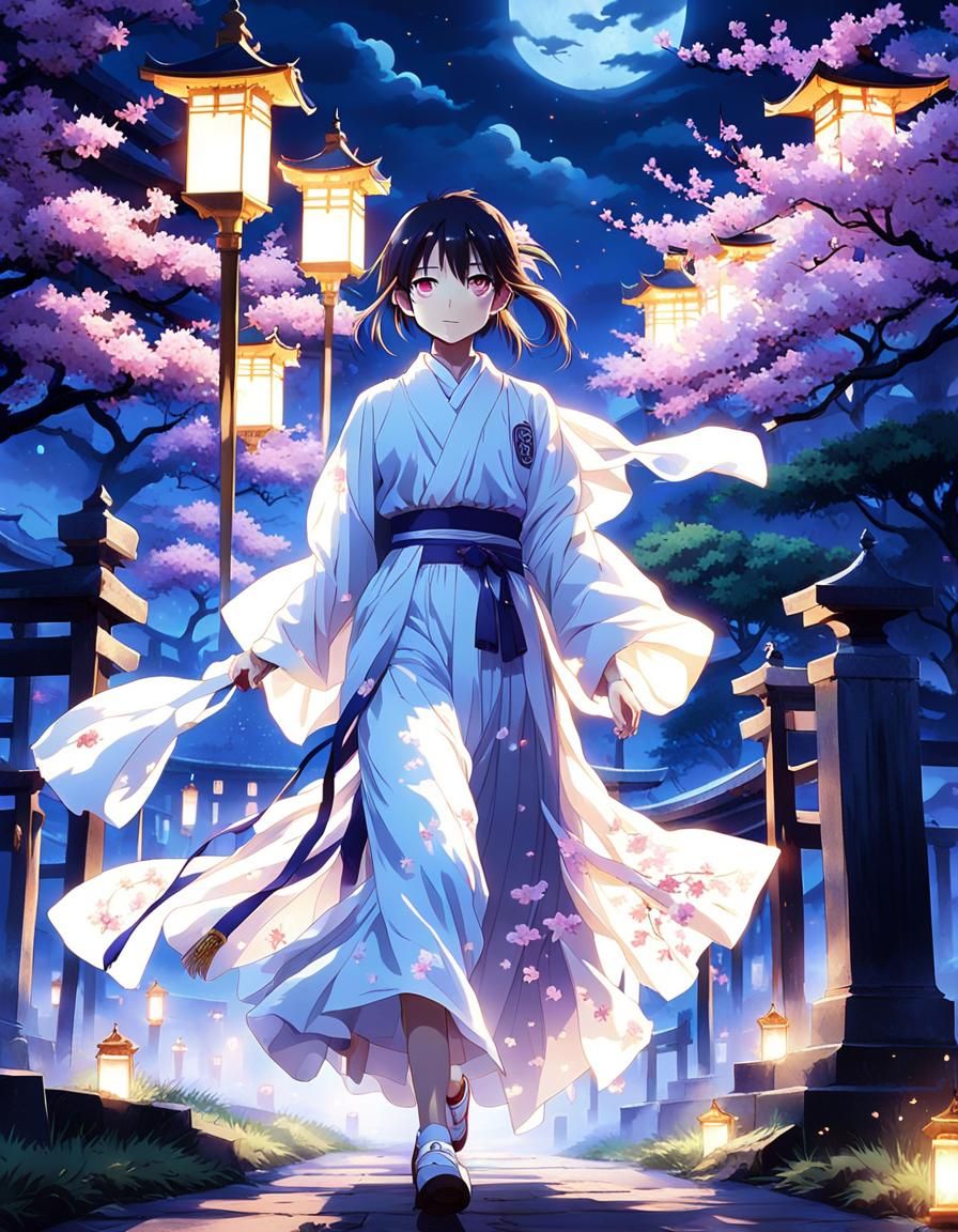 Cinematic Anime: Student Escaping Ghost in Graveyard