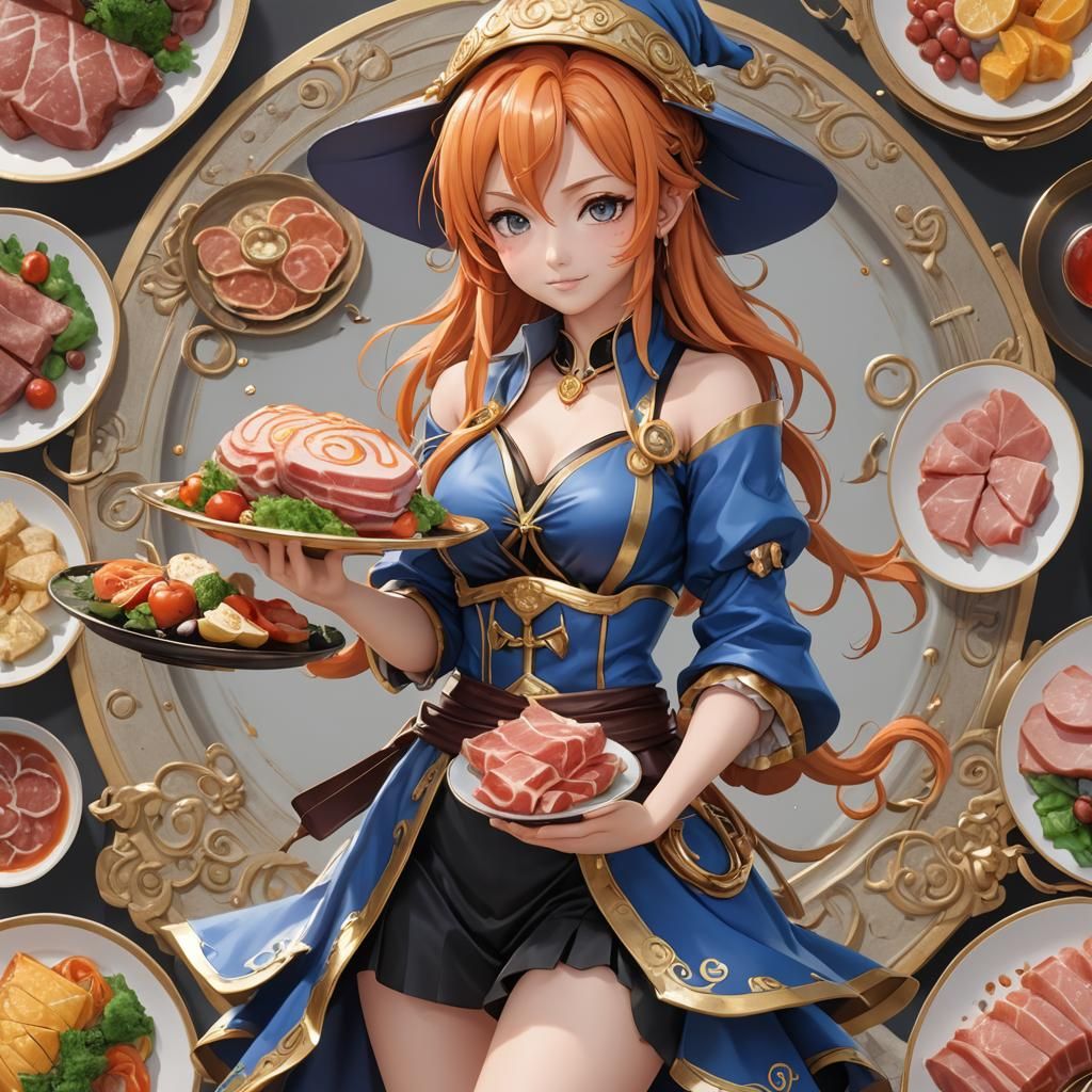 Anime Nami as Mage with Ham Plate