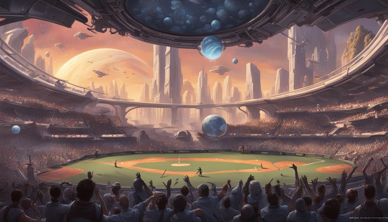 Alien vs Human Baseball Game in Cosmic Galaxy