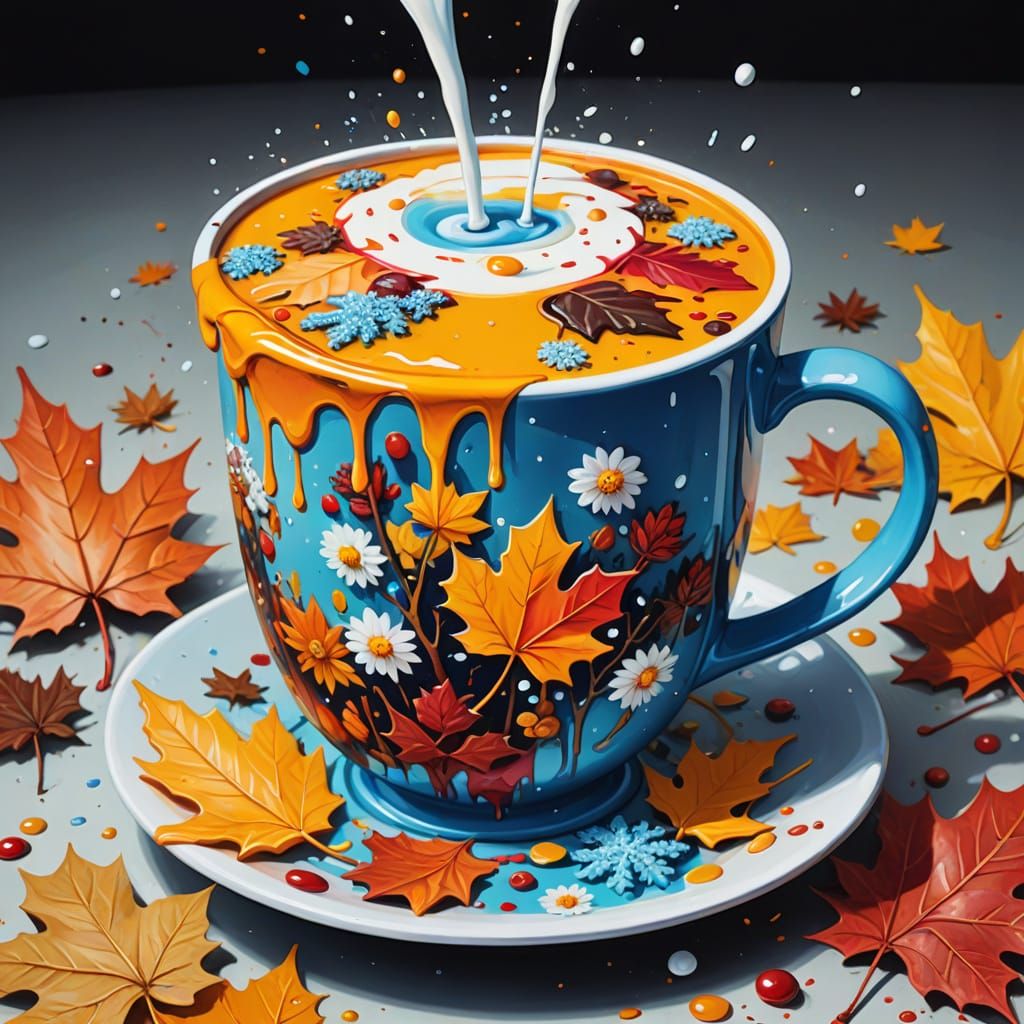 Surreal Cup Holding All Four Seasons in Symbolic Food Art