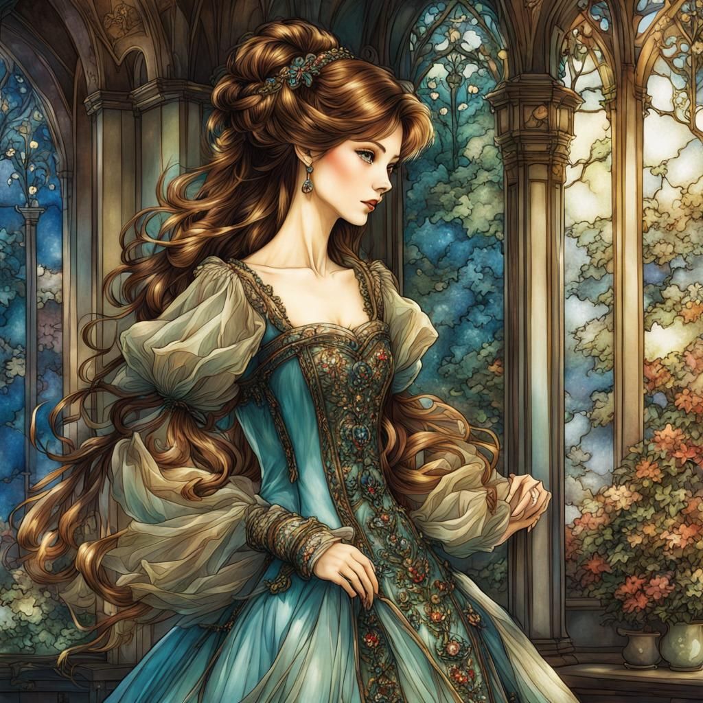 Arthur Rackham-Inspired Woman in Glass Gown