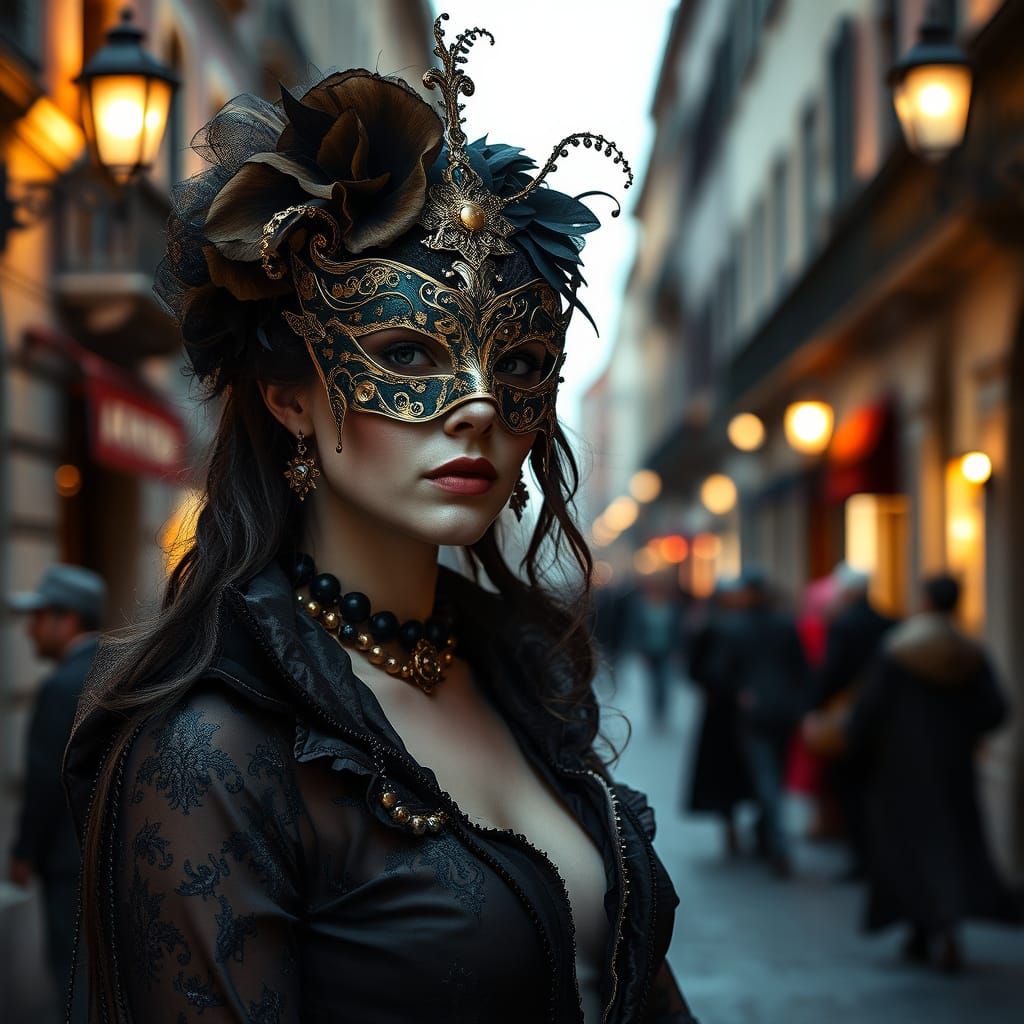 Steampunk Venetian Carnival Woman at Night
