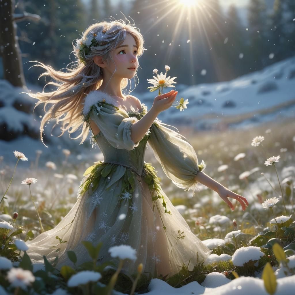 Snowy Meadow Fairy in Godly Light