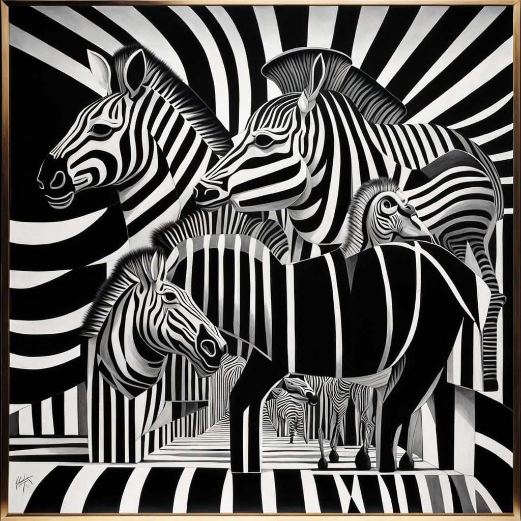 Geometric Zebra Abstract in Op Art Style