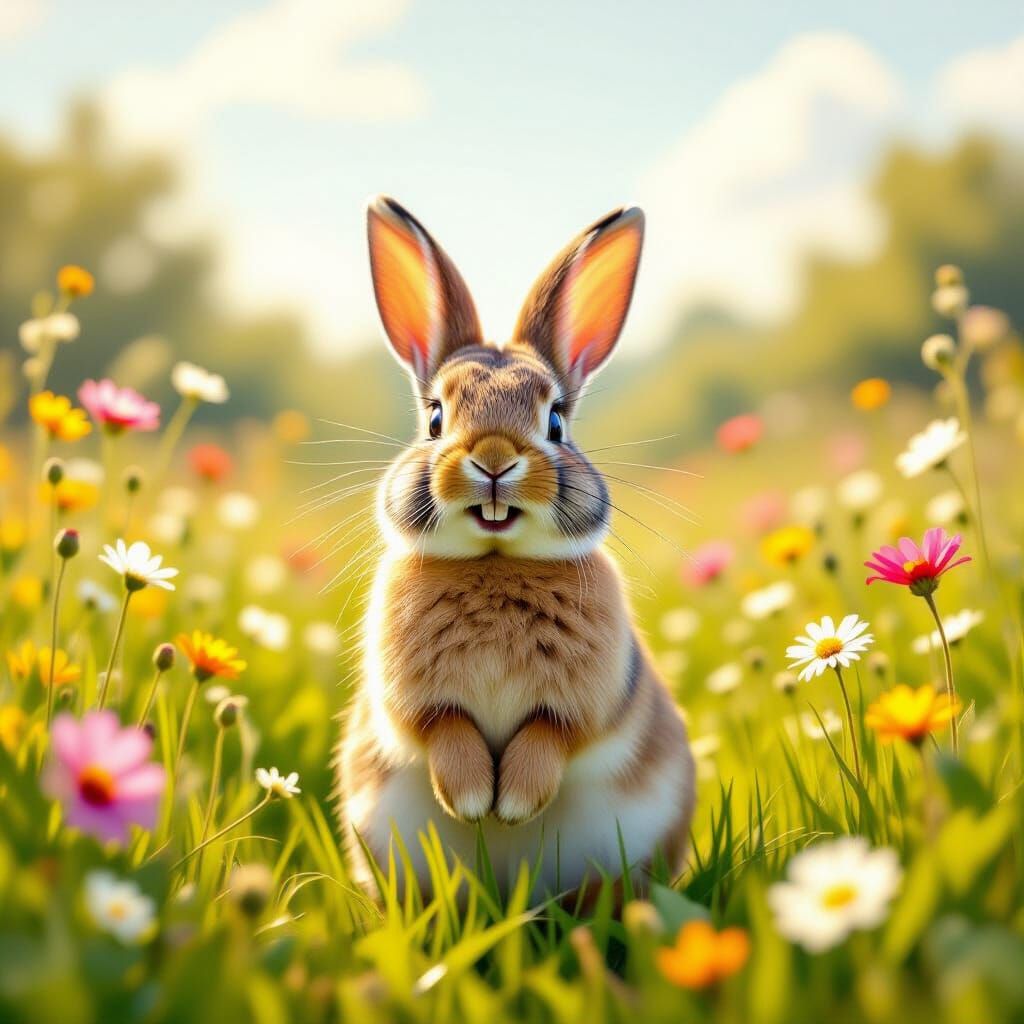 Joyful Rabbit in Monet-Inspired Meadow
