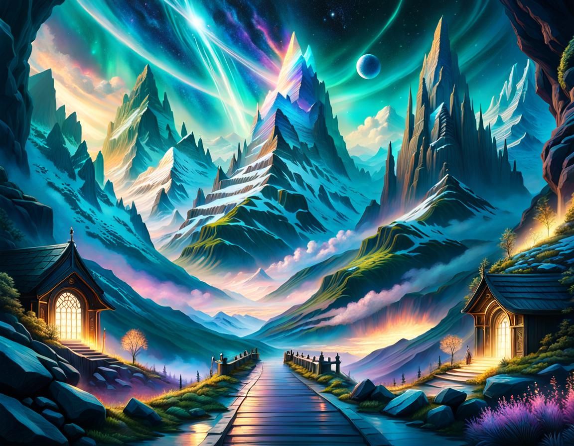 Epic Path to Asgard in Digital Painting Style