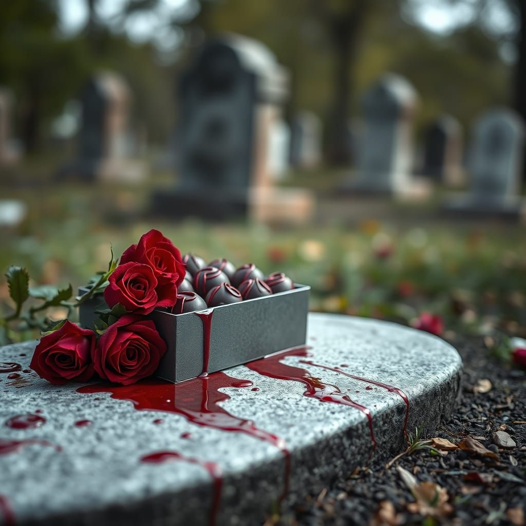 Bloody Chocolates and Roses on Tombstone