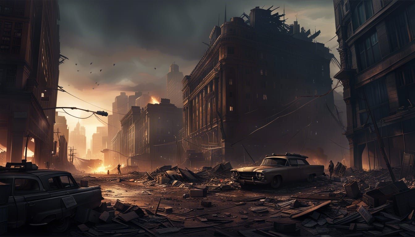 Post-Apocalyptic City Street After Missile Strike