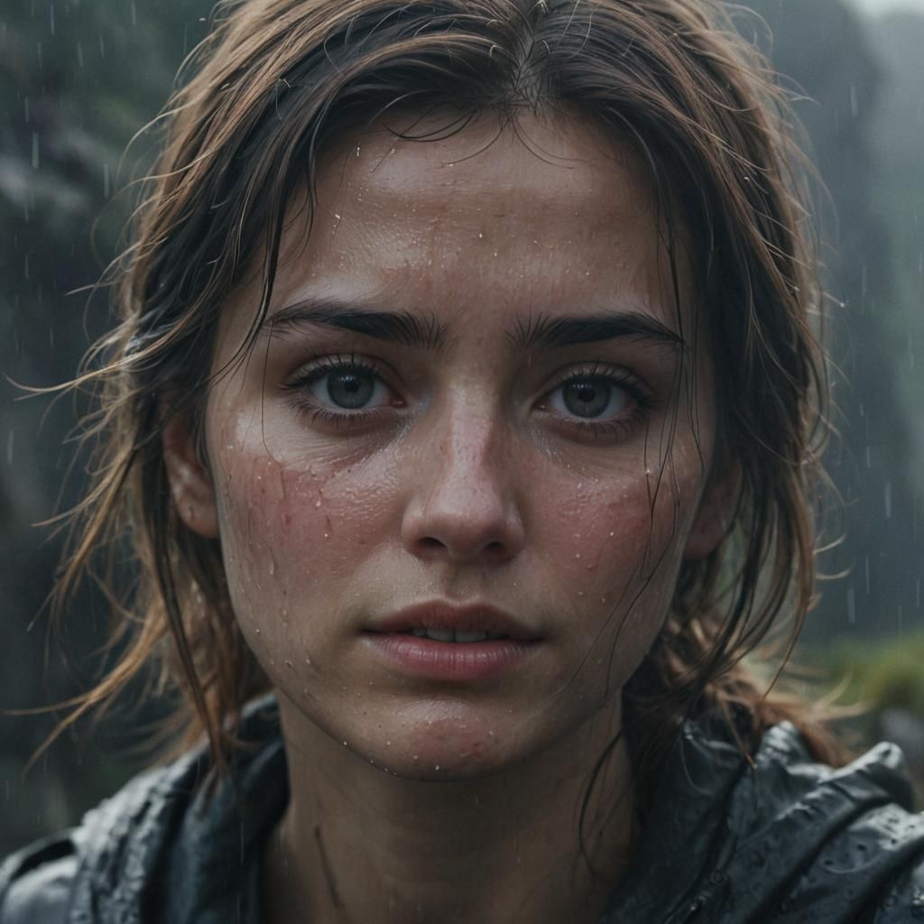 Girl with Tears on Cliff Edge: Ultra-Realistic Photo