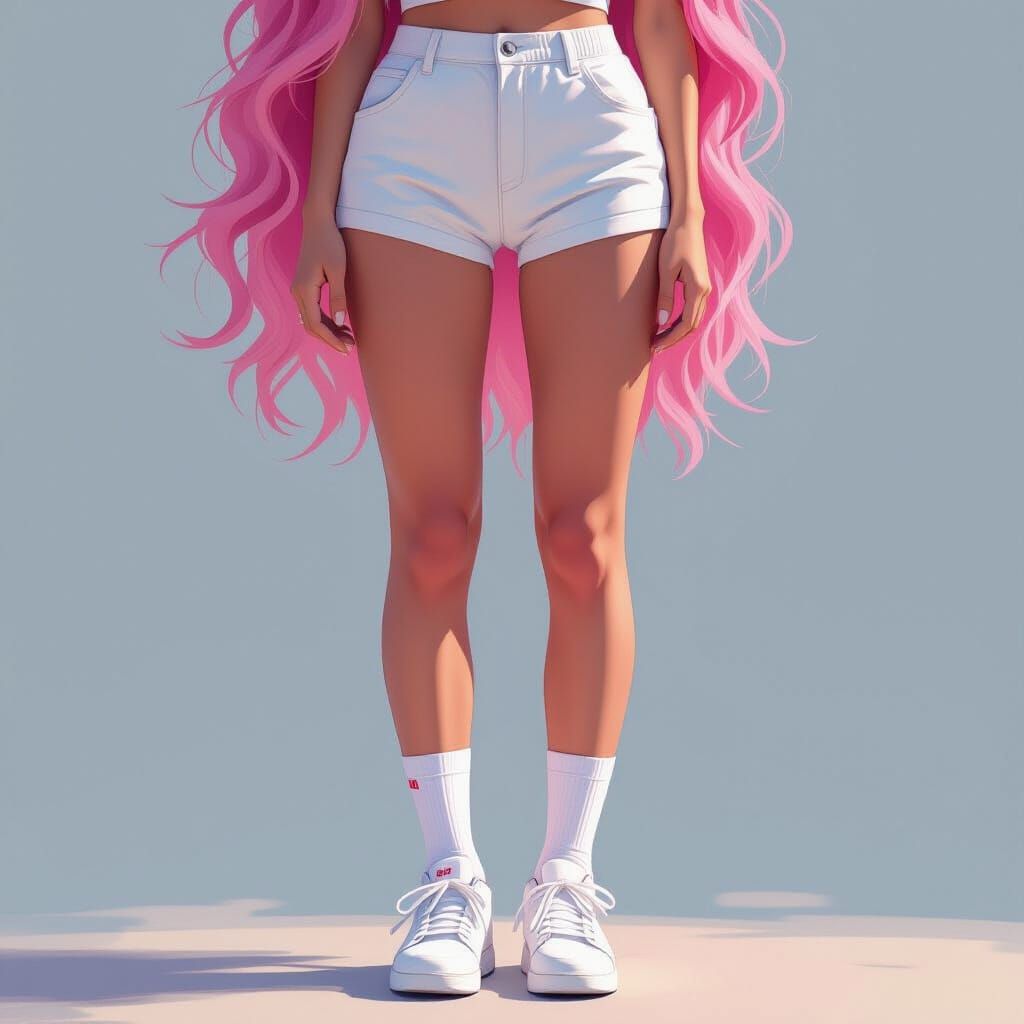 Vibrant Pink Haired Woman in Tennis Shoes
