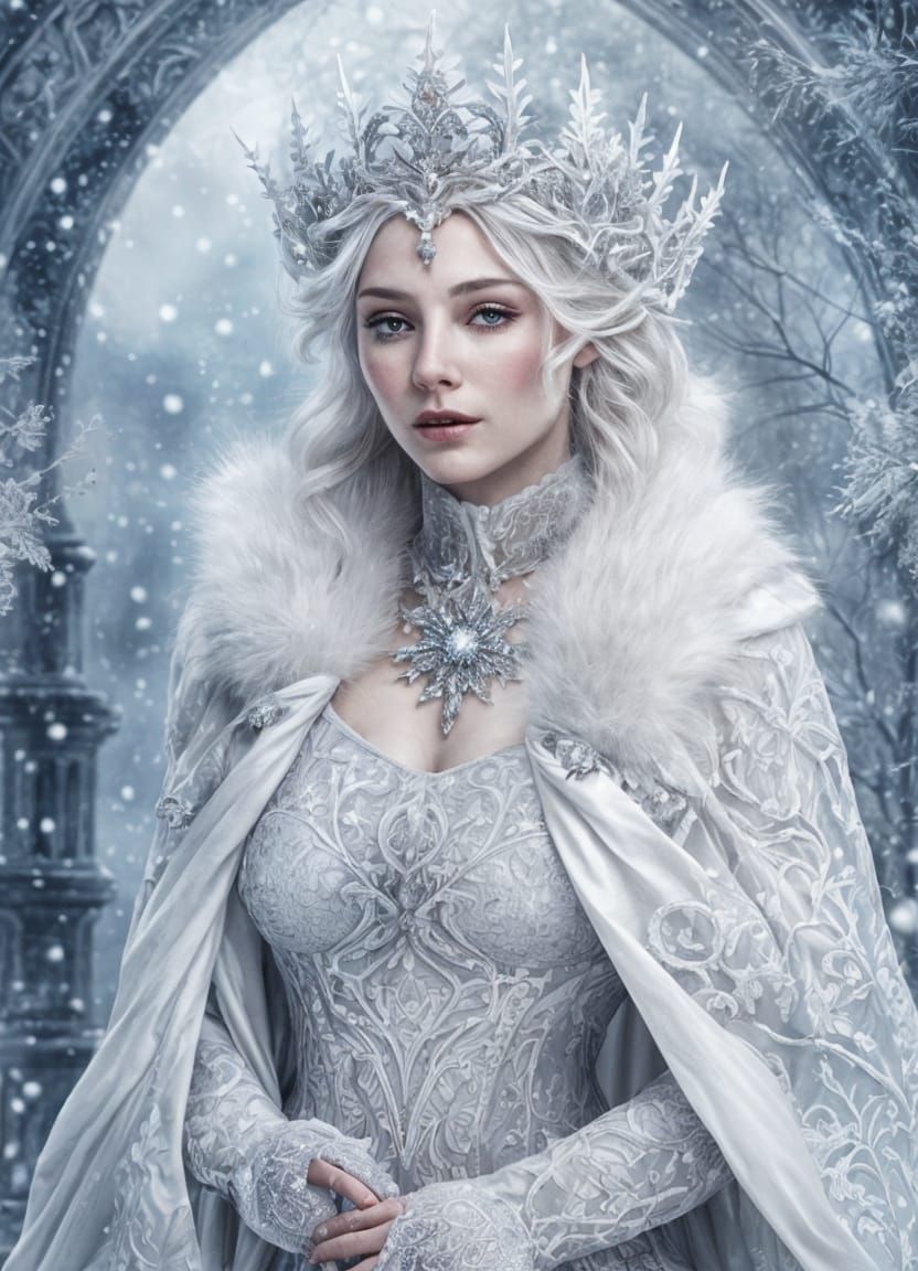 Icy Snow Queen with Diamond Crown and Fur Coat