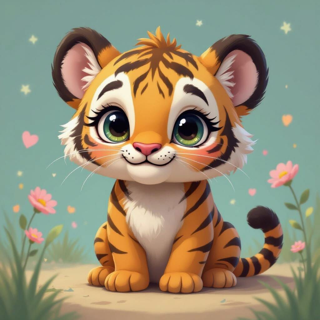 Adorable 2D Tiger with Pastel Colors