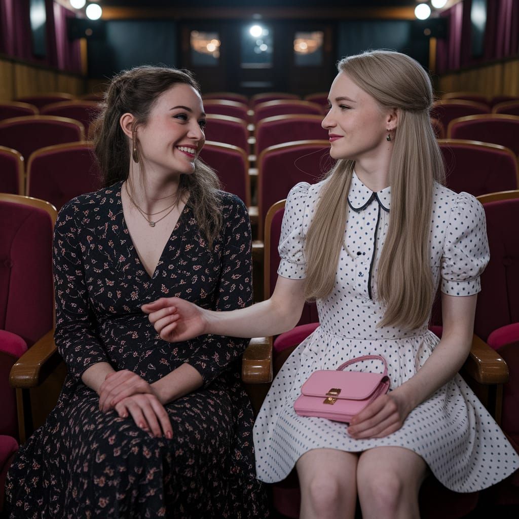 Couple in Cinema Dressed in Unique Fashion