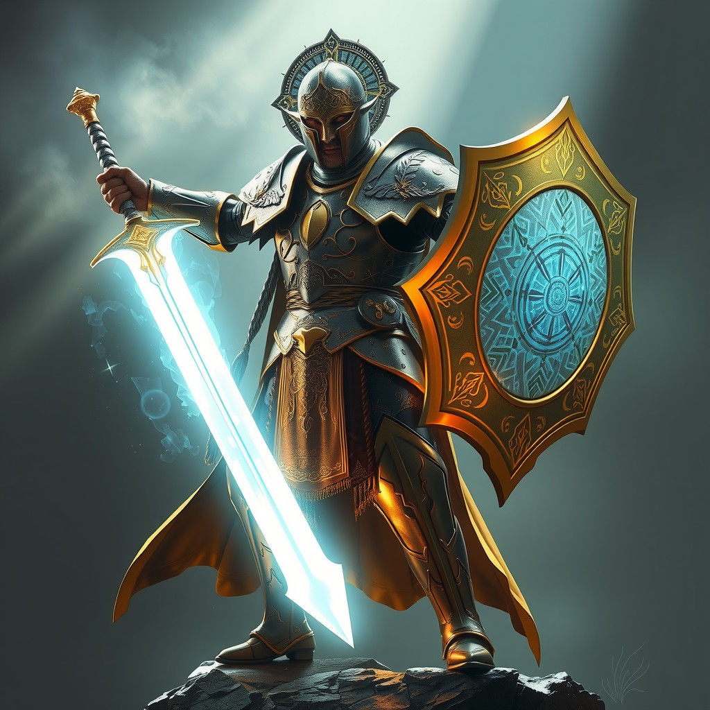 Majestic Warrior with Light Sword and God's Armor