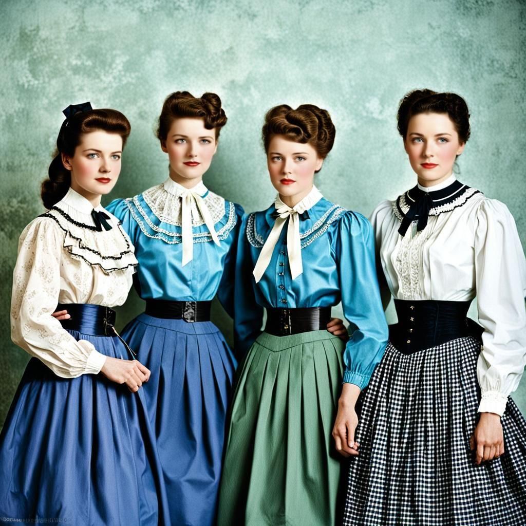 Vintage Women in Colorful Attire