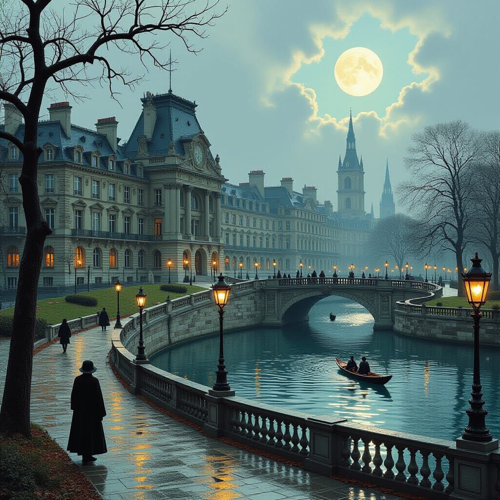 Beaux-Arts City Park in a Dark, Dramatic Style