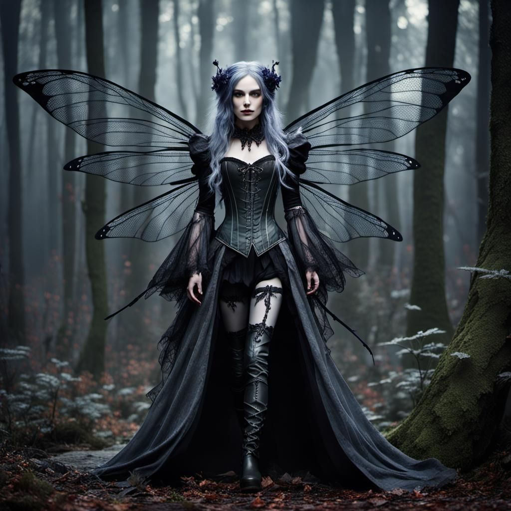 Fairy Vampire in Dark Forest with Dragonfly Wings