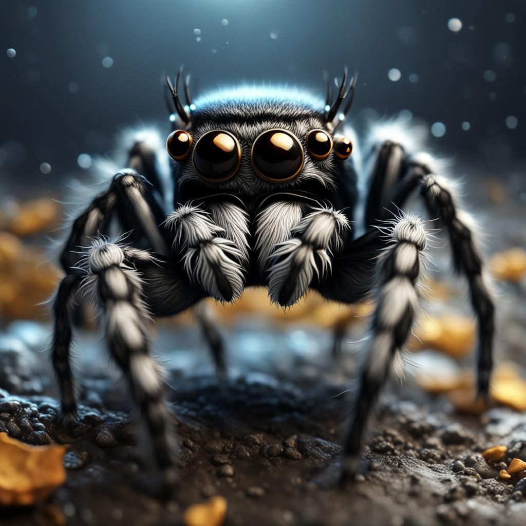 Black and Silver Jumping Spider in Detailed Matte Painting
