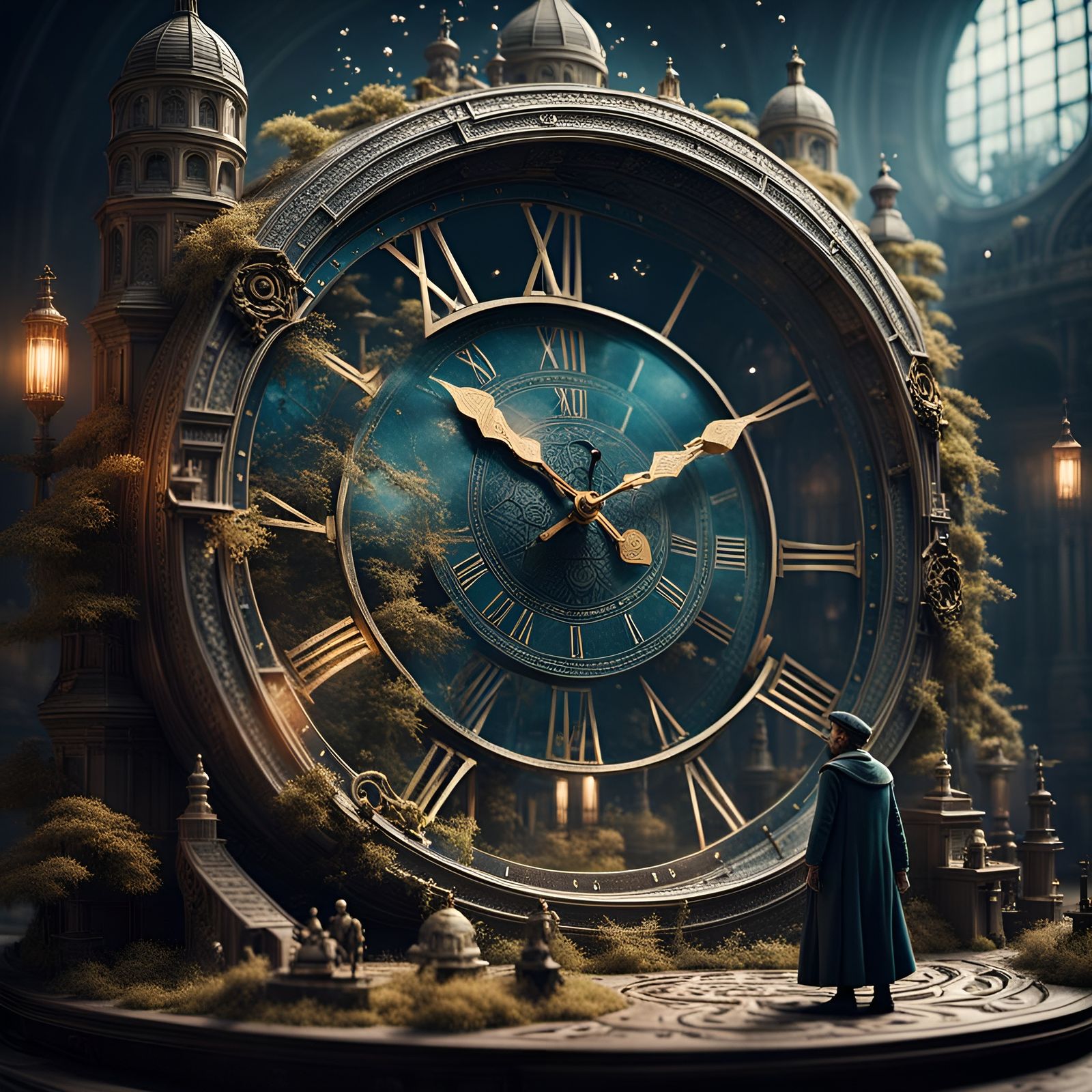 Figures Interact with Time in Cinematic Scene