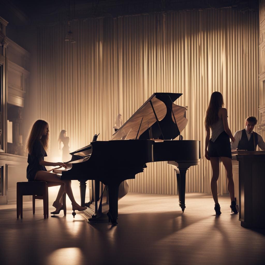 Man Playing Piano in Darkly Lit Bar