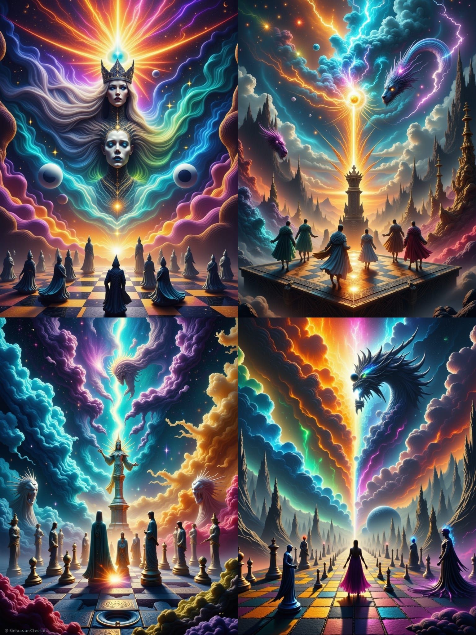 Epic Fantasy Battle of Immortal Sovereigns on Cosmic Chessbo...