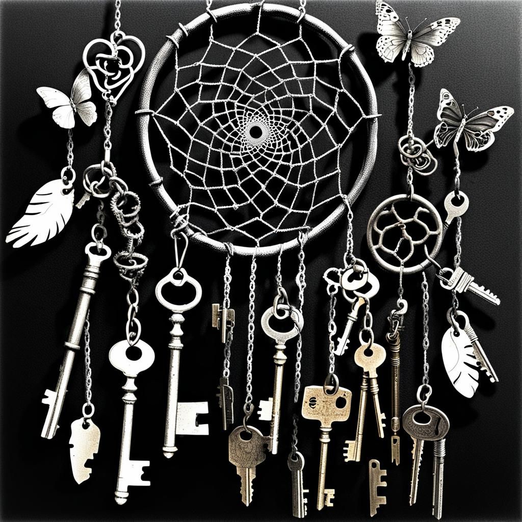 Surreal Key Dreamcatcher with Rainbow Light