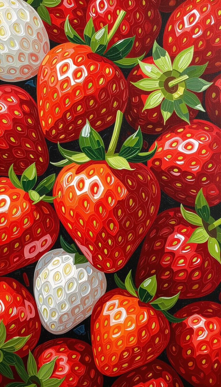 Juicy Strawberries Expressively Painted with Impasto Techniq...