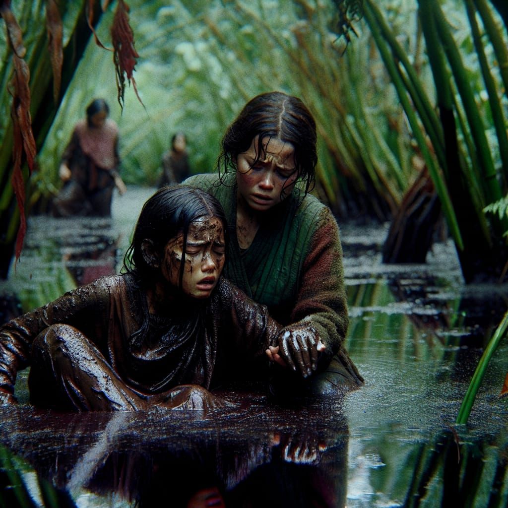 Swamp Escape: A Cinematic Scene of Two Girls