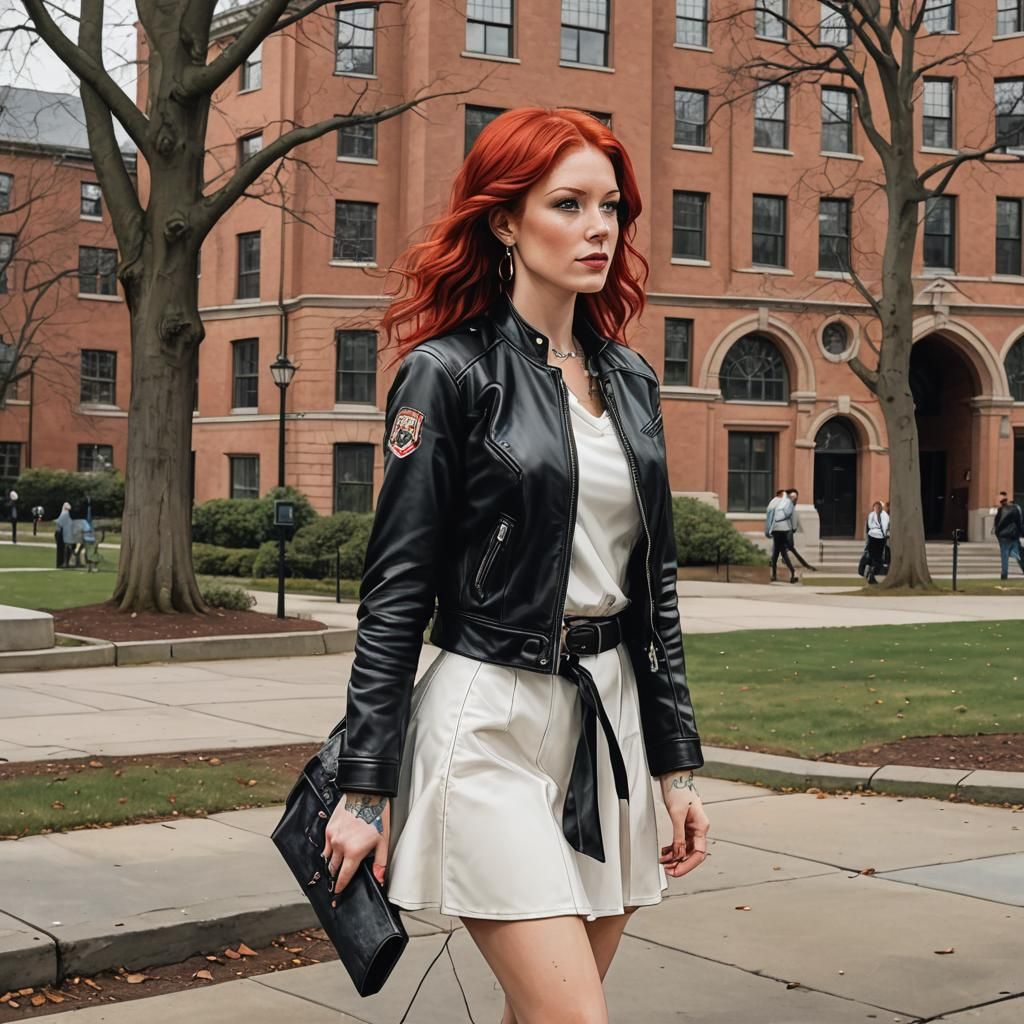 Red-Haired Teacher on Harvard Campus in Manara Style