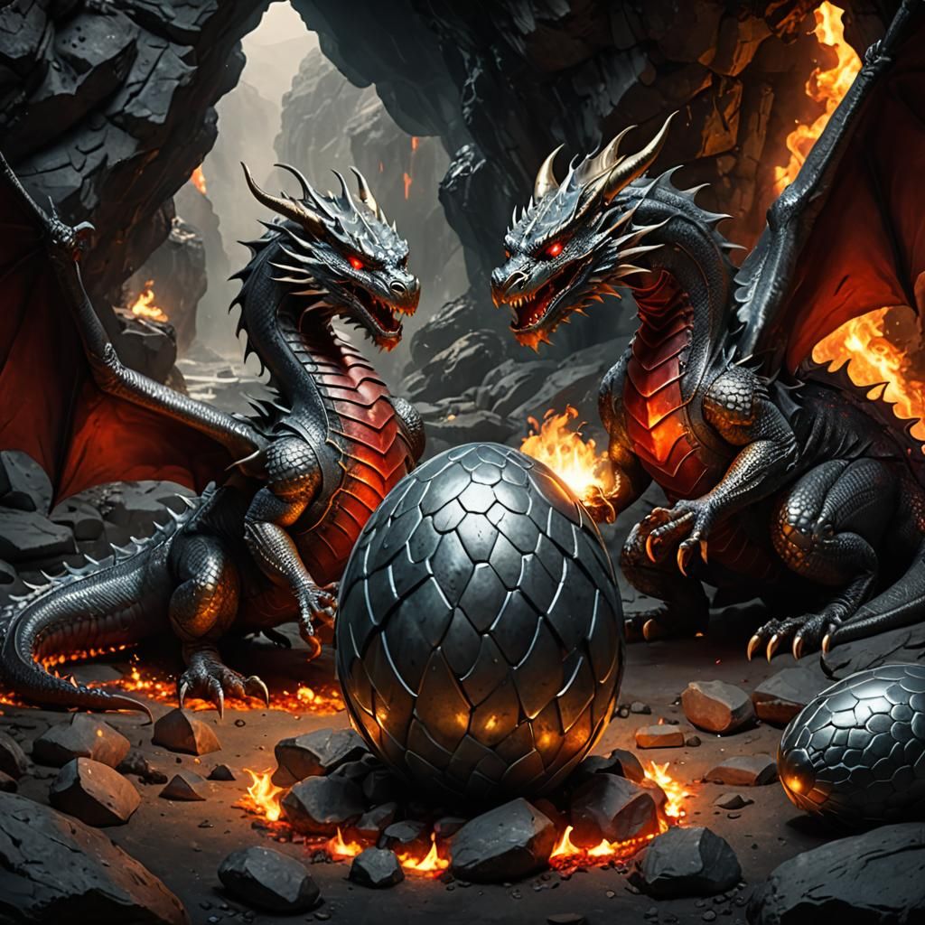 Dragon Eggs Protected by Firelight: Dark Fantasy Art