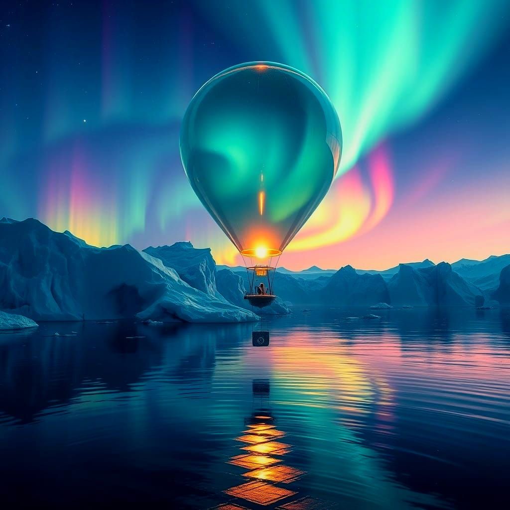 Aurora Borealis in Glass Balloon Over Ice