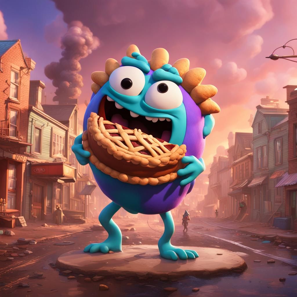 Pie Monster Destroys Town in 3D Style