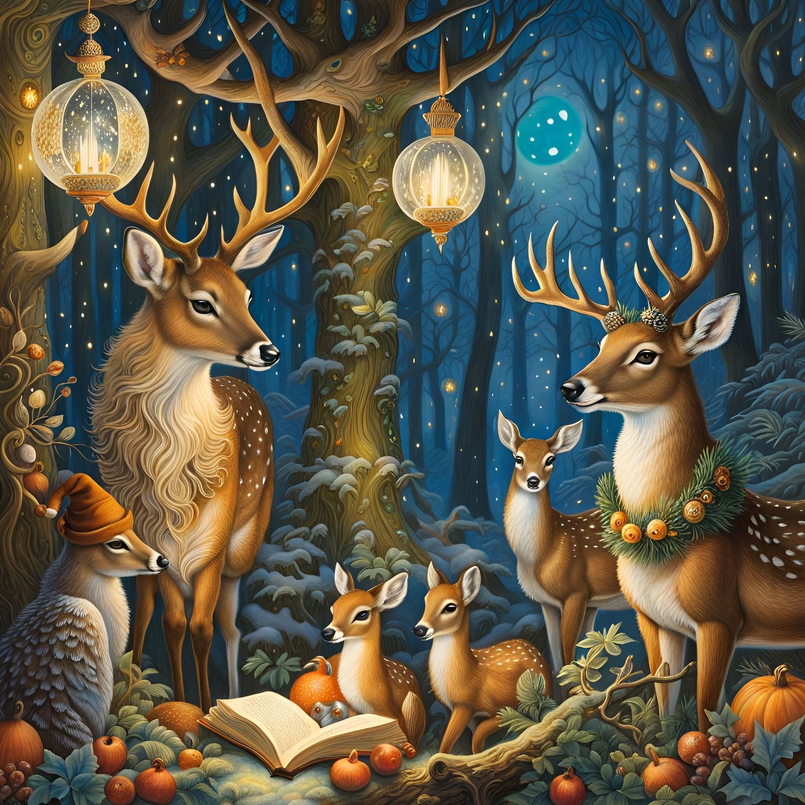 Winter Solstice Deer Celebration: Storybook Illustration