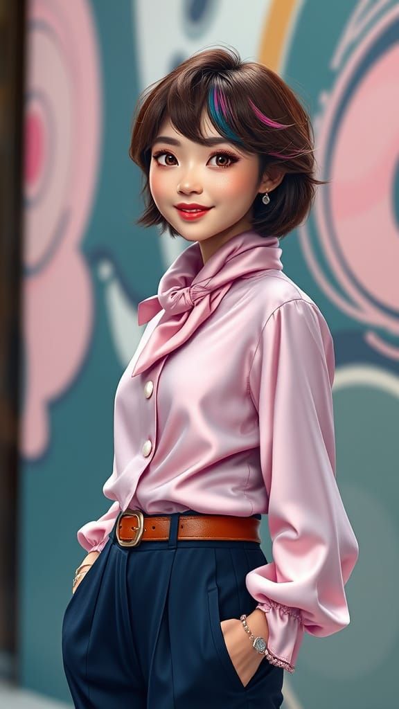 Radiant Young Woman in Vibrant Fashionable Attire