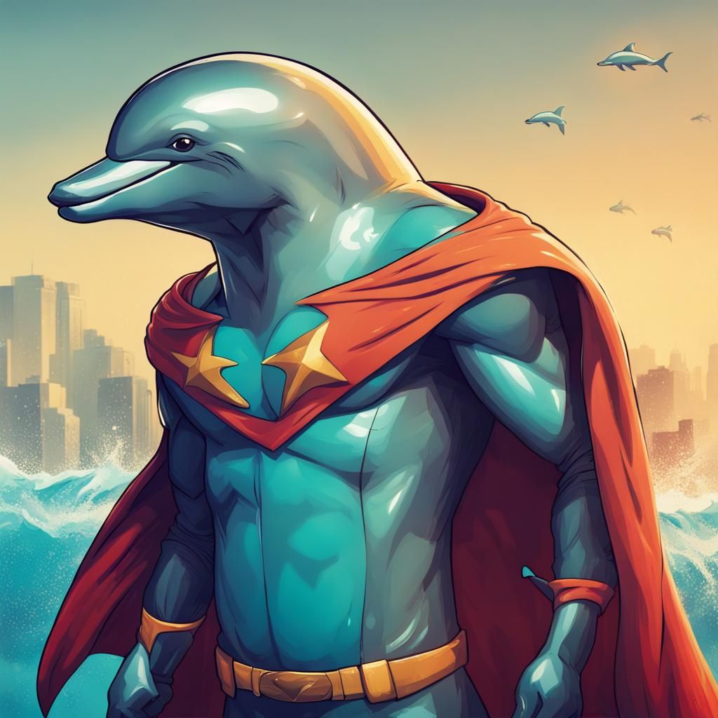 Dolphin Superhero Character Display in Cinematic Style
